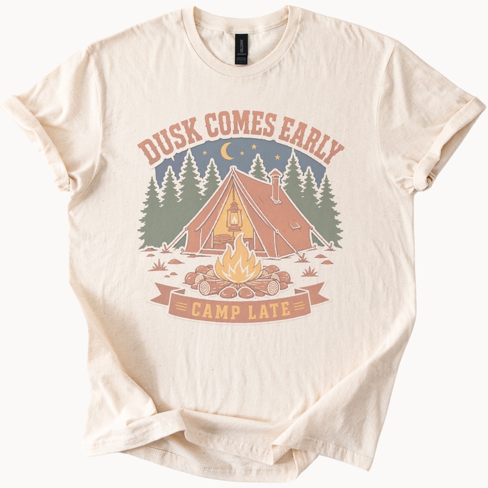 Campfire Adventure Graphic Tee Retro Camping Sticker Design
